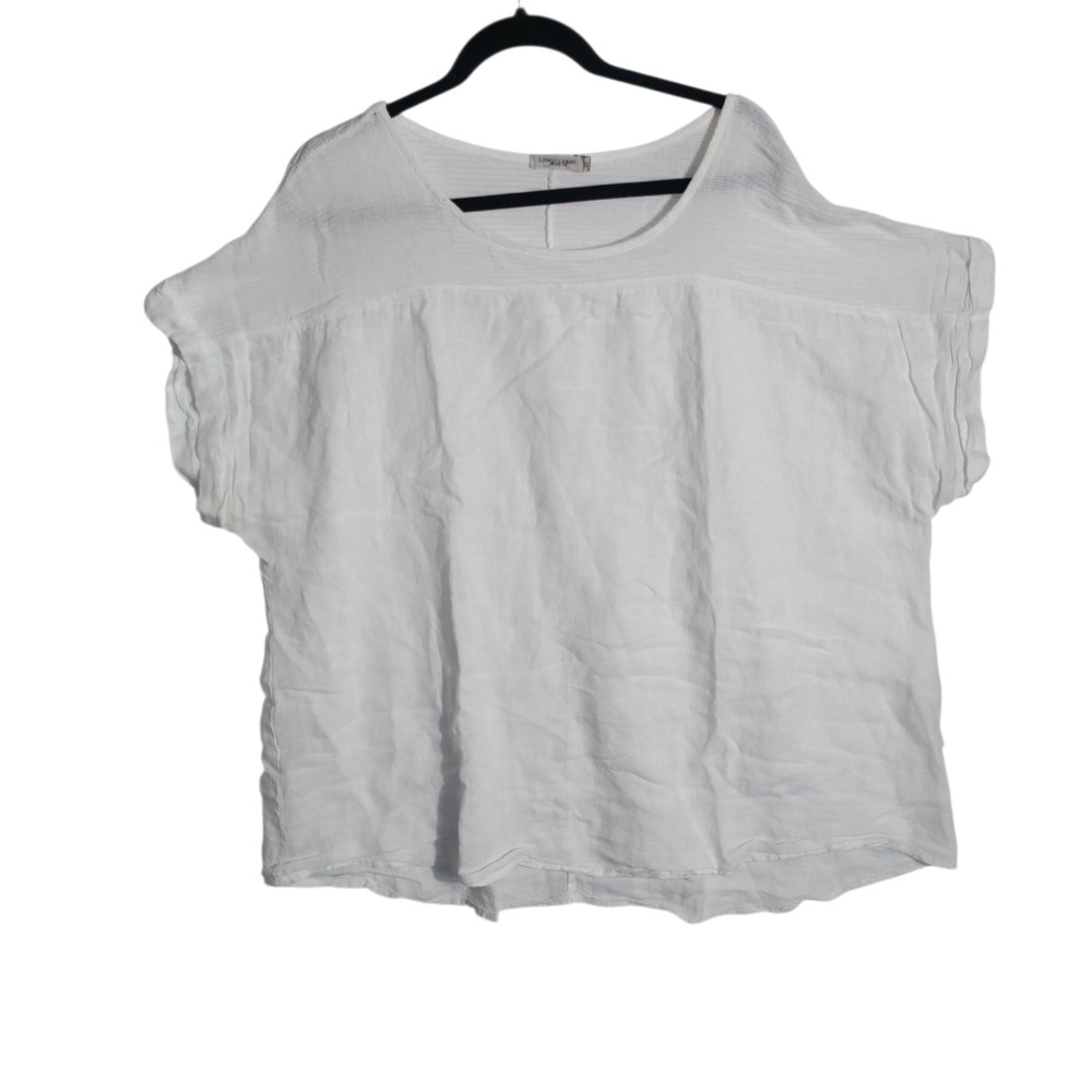 LUNGO L'ARNO Made in Italy White Linen Short Sleeve Top Womans Size 3X